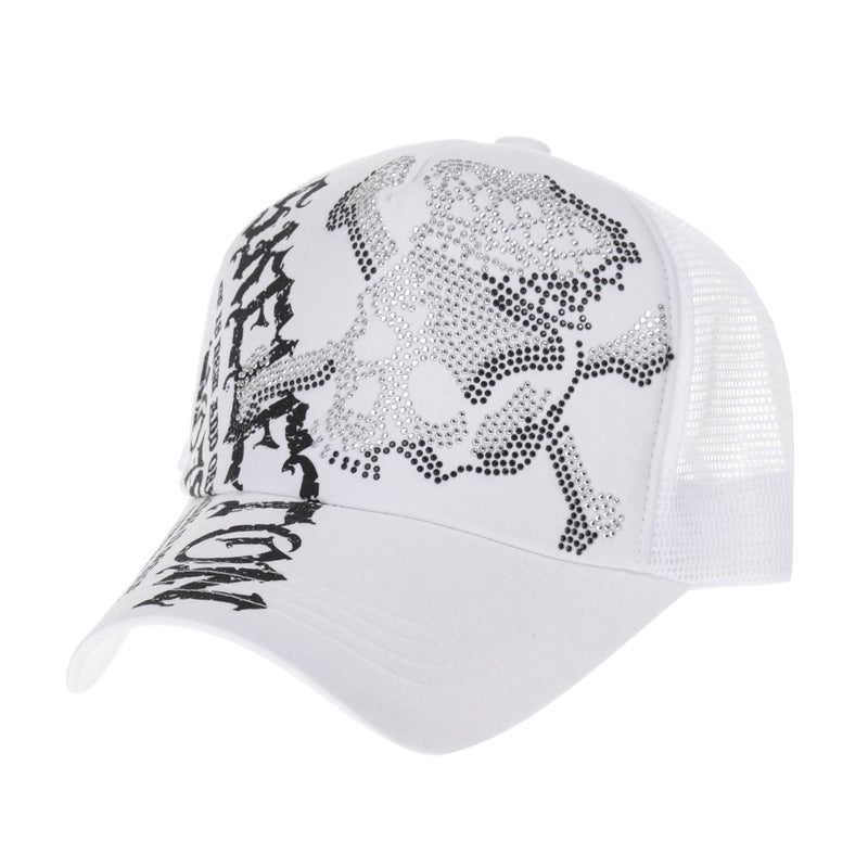 WITHMOONS Meshed Baseball Cap Skull Rhinestones Trucker Hat KR1751 (White) - Image 1